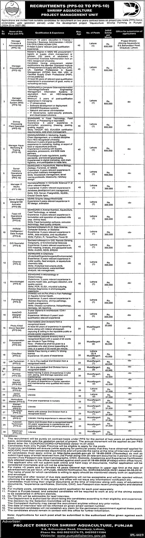 Jobs in SHRIMP AQUACULTURE Lahore